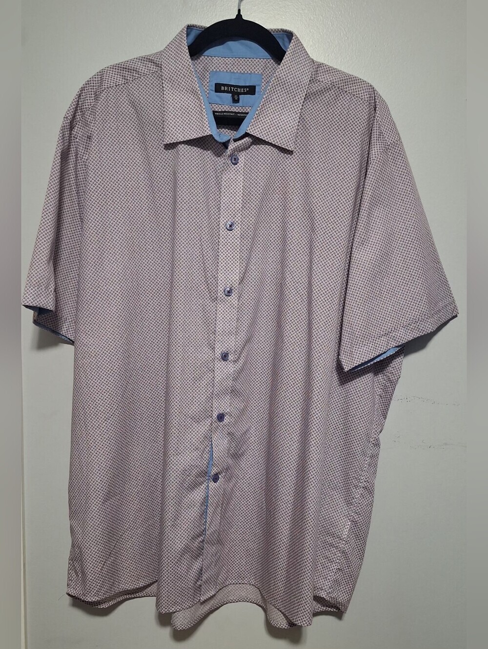 2X Britches Men's Short Sleeve Button-Up Shirt - Light Pink Pattern